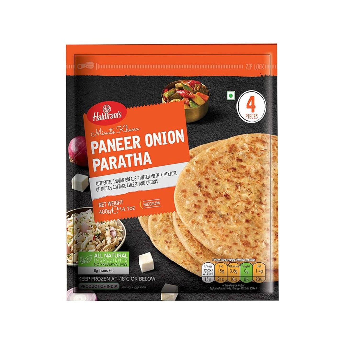 Frozen Haldiram paneer onion paratha 400g