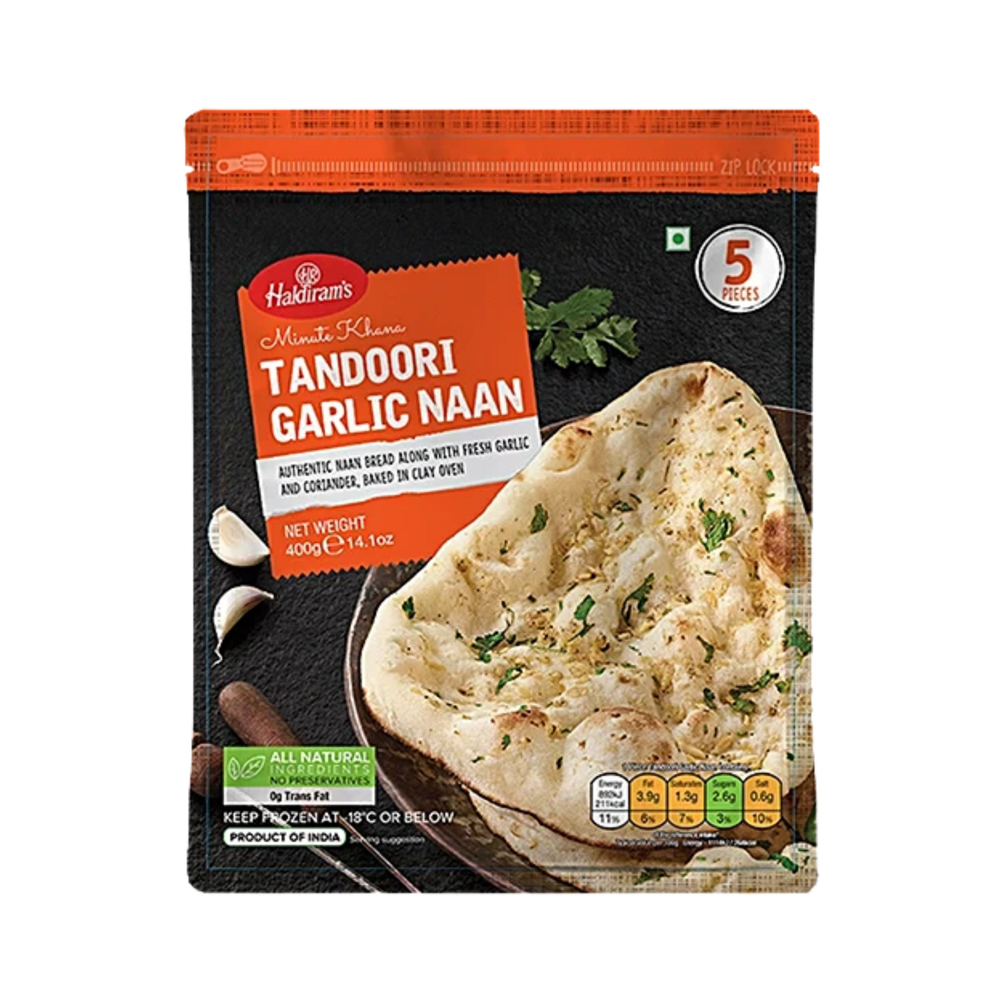 Frozen Haldiram tandoori garlic naan 400g