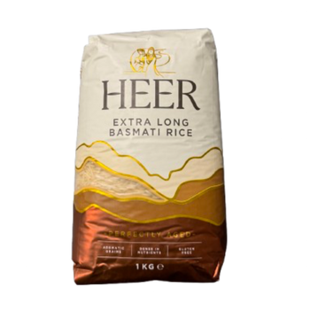 Bag of Heer Extra Long Basmati Rice on a white background