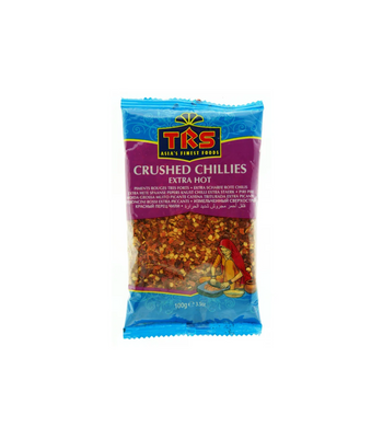 Pack of TRS crushed chillies on a white background