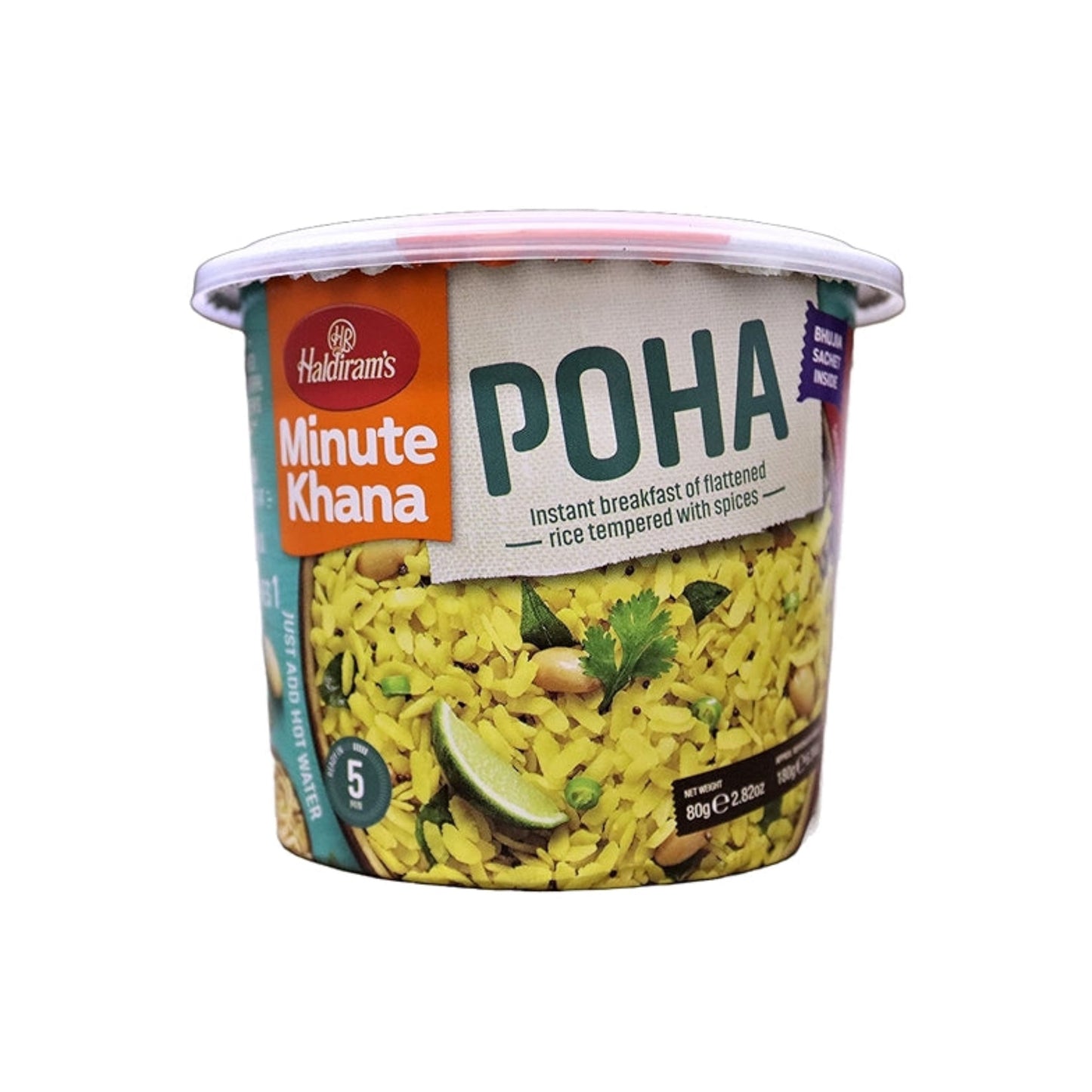 Container of Poha with brand name on a white background