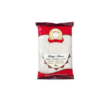 Bag of Amhar Ragi Flour with red and white design on a white background