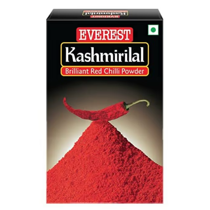 Box of Everest Kashmirilal Brilliant Red Chilli Powder with a red chili on top.